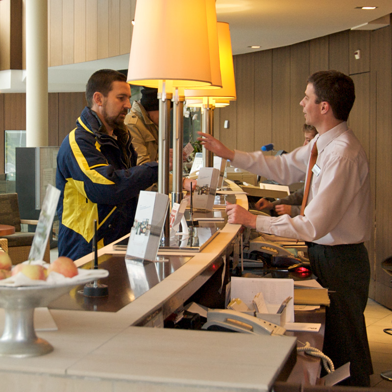 Check in desk at upscale hotel